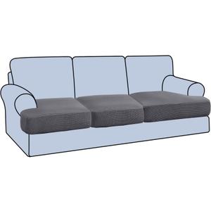 H.VERSAILTEX Super Stretch Individual Seat Cushion Covers Sofa Covers Couch Cushion Cover Slipcover Sets Thick Jacquard Textured Twill Fabric (3 Piece Sofa Cushion Covers, Grey)