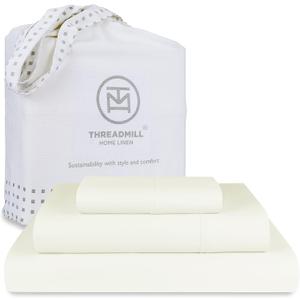 Threadmill 100% Cotton Sheets for Twin XL Size Bed - 600 Thread Count Twin XL Bed Sheets Set with 15 Deep Pocket - Sateen Weave 3-Piece Bedding Set with Cooling Effect, Ivory