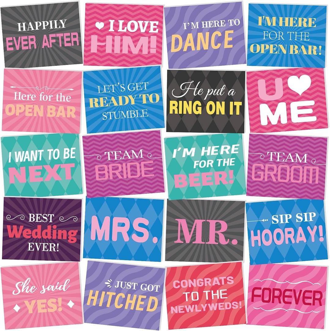 Yookeer 24 Designs Wedding Photo Booth Props Double Sided 8''x10'' Photo Booth Props Wedding Marriage Parties Decorations Set Water Proof Selfie Signs PVC Printing for Bridal Party Supplies