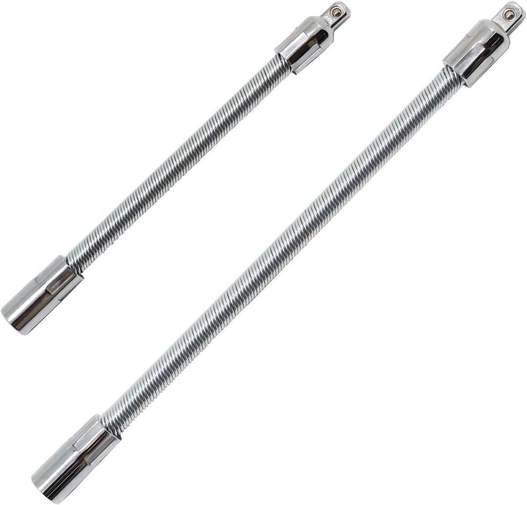 3/8" Flexible Socket Extension, Flexible Wrench Extension Drive Socket Driver Handle 2Pcs (8 Inch, 12 Inch) (Silver)