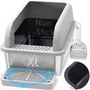 Suzzipaws Non-Sticky Coated Stainless Steel Cat Litter Box with Lid Extra Large Litter Box for Big Cats XL Metal Litter Pan Tray with High Wall Sides Enclosure, Anti-Leakage, Easy Cleaning