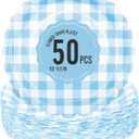 50 Pcs Light Blue Scalloped Paper Plates - 9 Inch Gingham Paper Plates Checkered Party Plate - Disposable Plaid Decorative Dinner Dessert Serving Plate - For Baby Shower Wedding Birthday