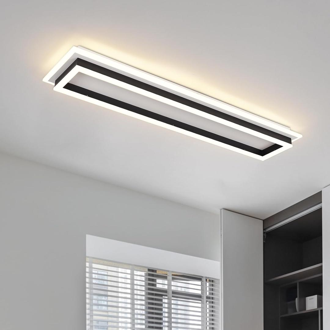 Dimmable Led Ceiling Light with Remote Control 31.5in Modern Linear Flush Mount Ceiling Lighting Fixture Acrylic Long Ceiling Lamp for Living Room Kitchen Dining Room Hallway, 1 Pack,31.5inch