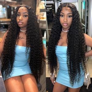 13x6 Deep Wave Lace Front Wigs Human Hair 200% Density HD Transparent Lace Frontal Wigs Pre Plucked with Baby Hair Glueless Curly Wigs for Black Women 24 Inch