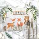 50 Pieces Paper Placemats for Woodland Baby Shower, 11"x17" Forest Animals Disposable Table Place Mats, Woodland Animals Baby Shower Decorations