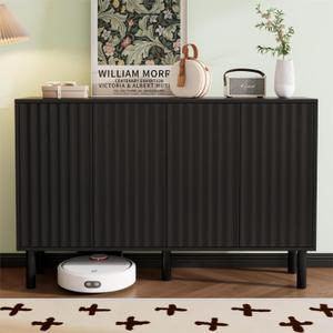 Merax 55 Shoe Cabinet Storage for Entryway with 4-Door, Freestanding Sideboard Buffet Hidden Table Organizer for Dinning Kitchen Living Room, Solid Wood Legs, Adjustable Shelves (Black)