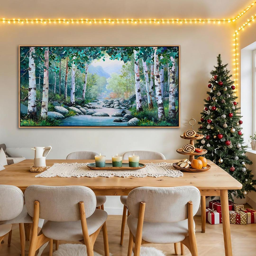 Pogusmavi Tree of Life Wall Art for Living Room, Forest Canvas Landscape Wall Art, Green Farmhouse Decor, Framed Artwork for Bedroom and Living Room, Canvas Pictures for Wall Decor 24x48IN