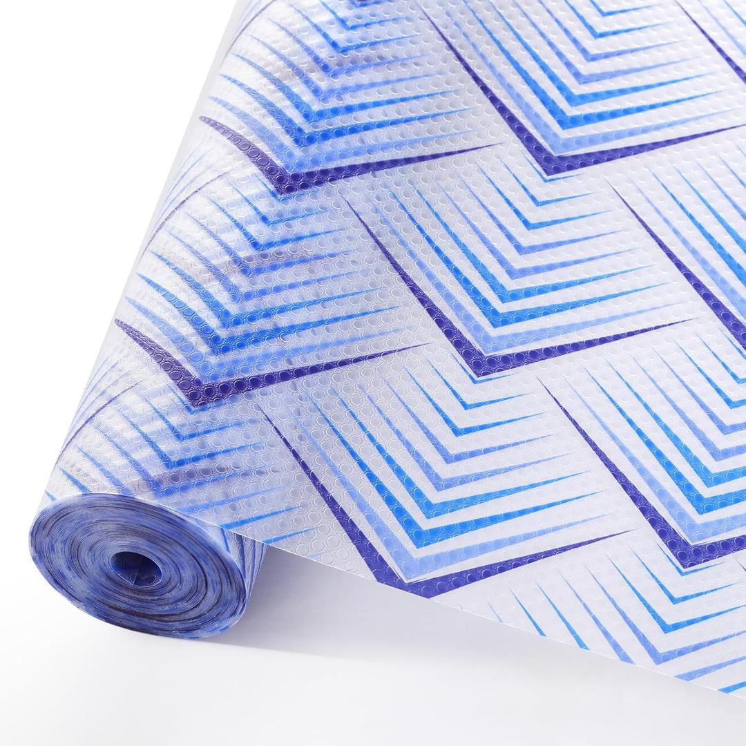 Cooyes Shelf Liner for Kitchen Cabinets  Non-Adhesive Waterproof Drawer Liner  Durable EVA Material Easy-to-Cut Shelf Paper for Refrigerator, Cupboard, Dresser with Modern Pattern (11.8"W x 118"L, Blue)