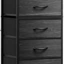 WLIVE Tall Dresser for Bedroom, 7 Drawer Dressers & Chests of Drawers, Fabric Dresser for Closet, Night Stand with Metal Frame, Storage Tower with Fabric Bins, Woodtop, Charcoal Black Wood Grain Print