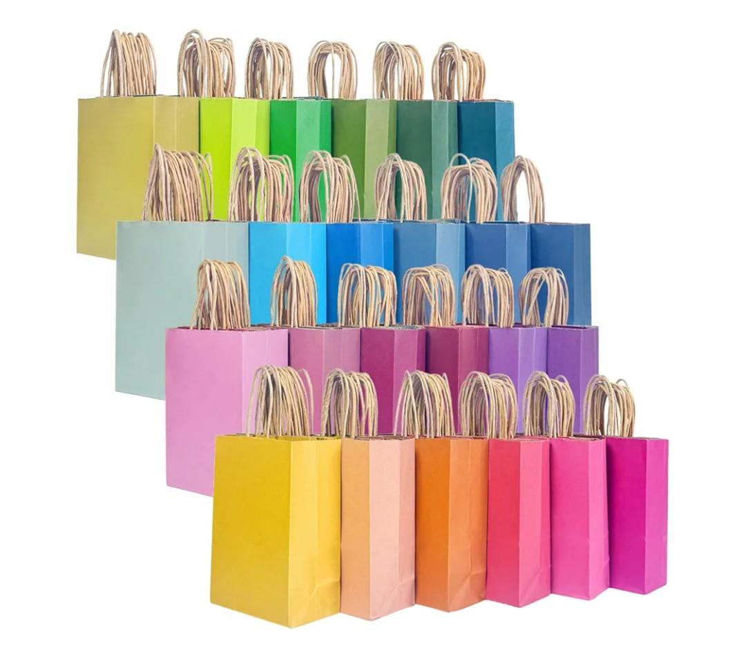 36 Pcs Small Gift Paper Bag with Handles Bulk - 8.3"x6"x3. 15" Rainbow Party Bags - Mulit Color