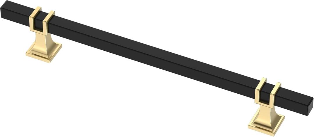 Alzassbg 10 Pack Matt Black and Gold Cabinet Pulls, 7 Inch(177mm) Hole Centers Kitchen Hardware Square Cabinet Handles for Cabinets and Drawers AL3094KGP-MB