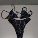 MakeMeChic Women's Polka Dots Triangle Thong Bikini Sets Floral Cute Bathing Suit Swimsuits (XS)