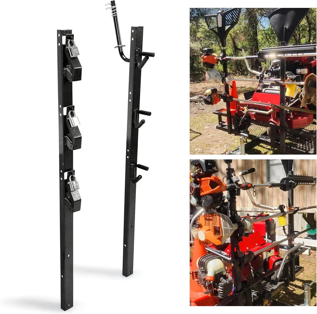 ECOTRIC 3 Place Weed Eater Rack Carrier Mount On Landscape Truck Trailer Enclosed Trimmer Rack Holder w/Lock Pair Steel Lockable
