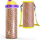 24 oz Insulated Water Bottle with Straw: Meoky Stainless Steel Water Bottle with Holder and Strap - Leak Proof, Cold for 24 Hours, Fits in Car Cup Holder, BPA-Free for Travel Sports Gym, Optic Wave