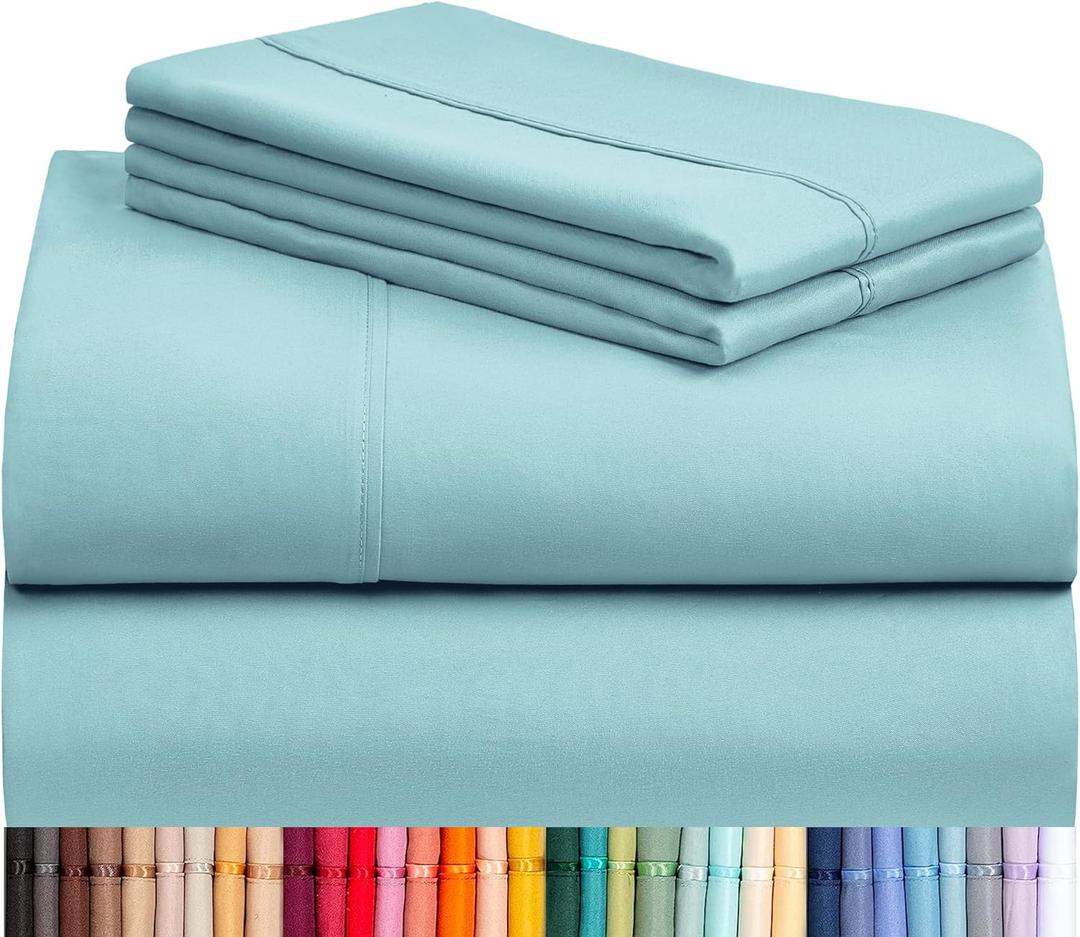 LuxClub 4 PC Queen Sheet Set, Queen Size, Deep Pockets 18" Wrinkle Free Cooling Bed Sheets Machine Washable Hotel Bedding Silky Soft - Aqua Queen