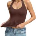 EasyGala Womens Double Lined Halter Tank Tops Backless V Neck Sleeveless Shirts Sexy Going Out Tops Summer Trendy 2026 (Brown, S)