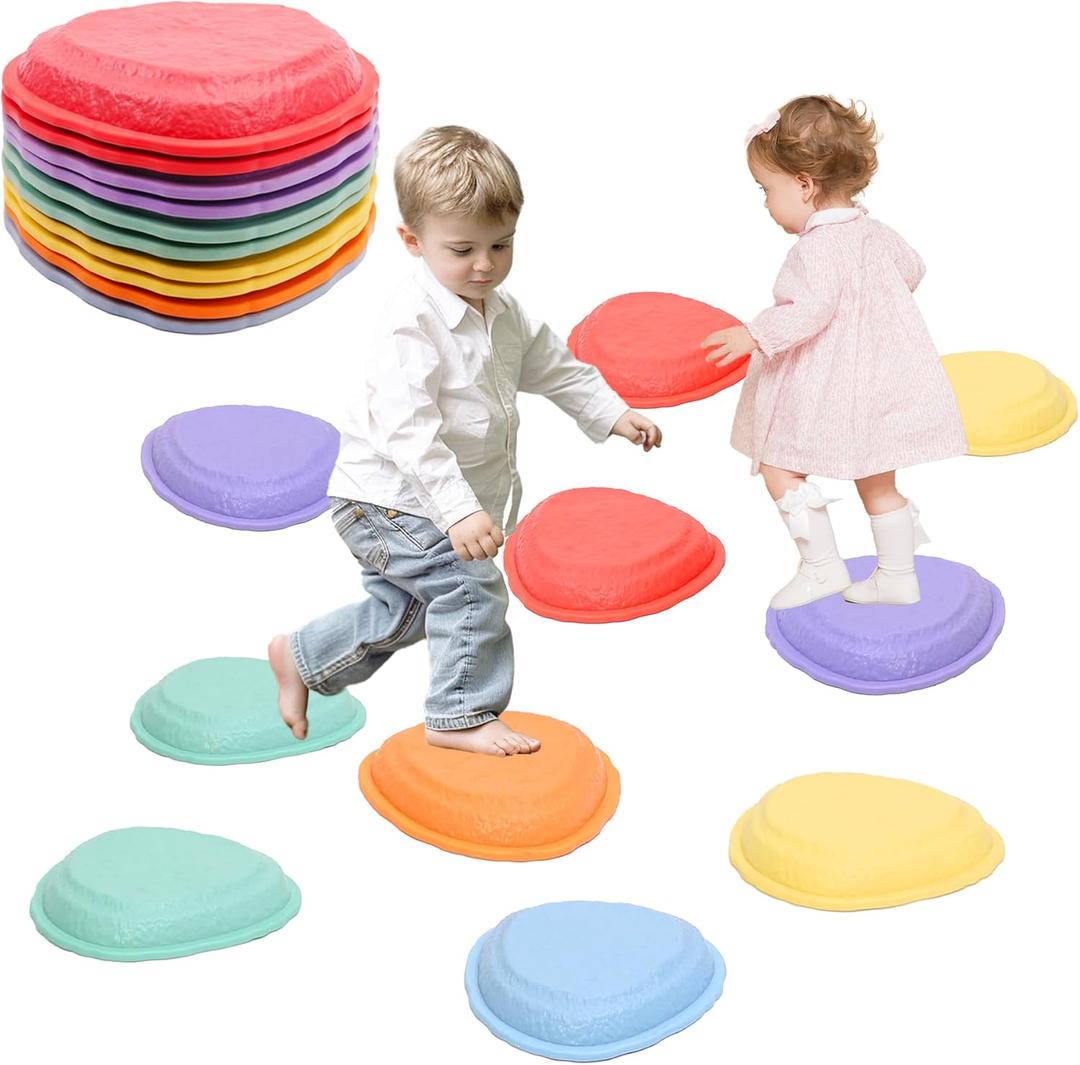 LoomLark Balance Stepping Stones for Kids Non-Slip River Stones Obstacle Course Play Indoor and Outdoor Coordination Game Sensory Toys Toddler Ages 3 4 5 6 7 8+, 10pcs
