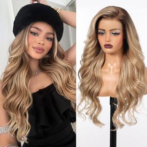 BLONDE UNICORN Blonde Highlight Synthetic Lace Front Wig 13X6 HD Lace Long Glueless Heat Resistant Body Wavy Glueless Wig for Women Daily Party Use 26IN