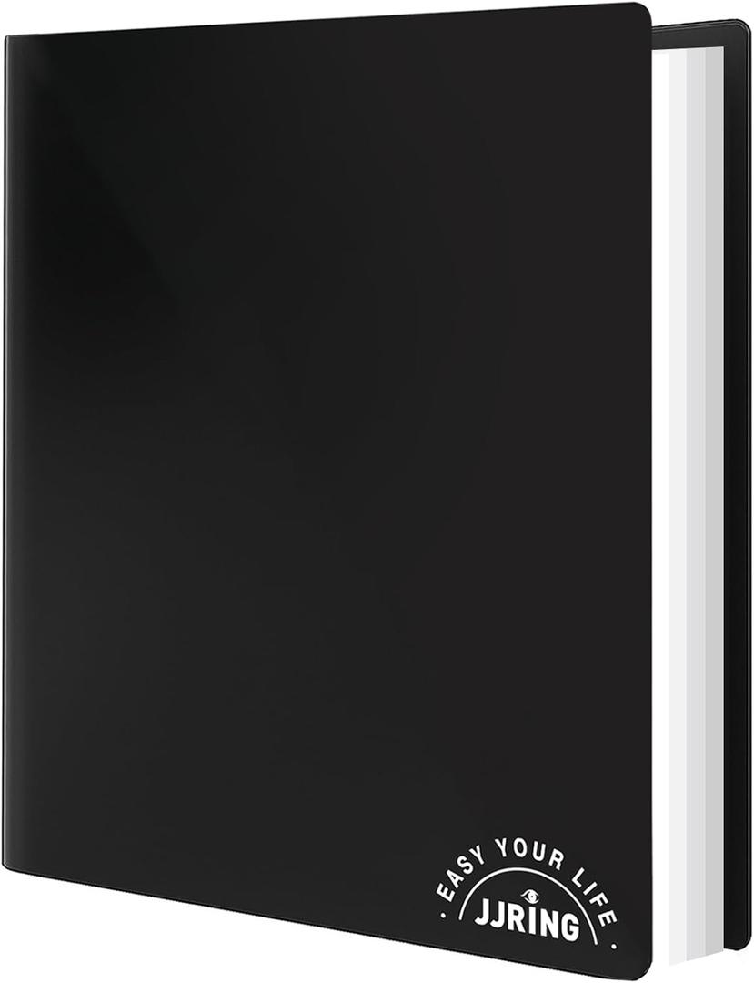 JJRING 18x24 Art Portfolio Folder with Plastic Sleeves, 24-Pocket Portfolio Binder Displaying 48 Pages, Presentation Book with Black Inner Paper for Artwork Storage, Black