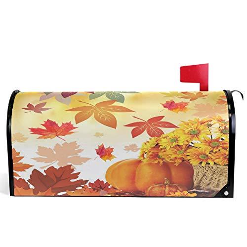 Wamika Sunflower Maple Leaves Pumpkin Autumn Fall Flowers Mailbox Covers Standard Size Happy Thanksgiving Day Harvest Welcome Fall Yall Magnetic Mail Wraps Cover Letter Post Box 21" Lx 18" W