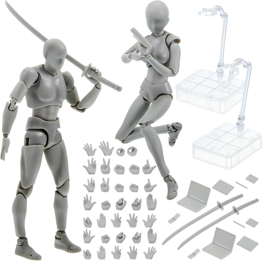 Yookeer Body Set, Drawing Action Figures Female and Male PVC Drawing Doll Human Model Figure with Joints for Artists(Gray) Yookeer Body Set, Drawing Action Figures Female and Male PVC Drawing Doll Human Model Figure with Joints for Artists(Gray)