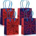 Sadnyy 24 Pcs Gift Bags with Handles Red and Blue Spider Web Cartoon Birthday Party Favor Double Sided Goodie Candy Bags for Birthday Spider Theme Party Supplies