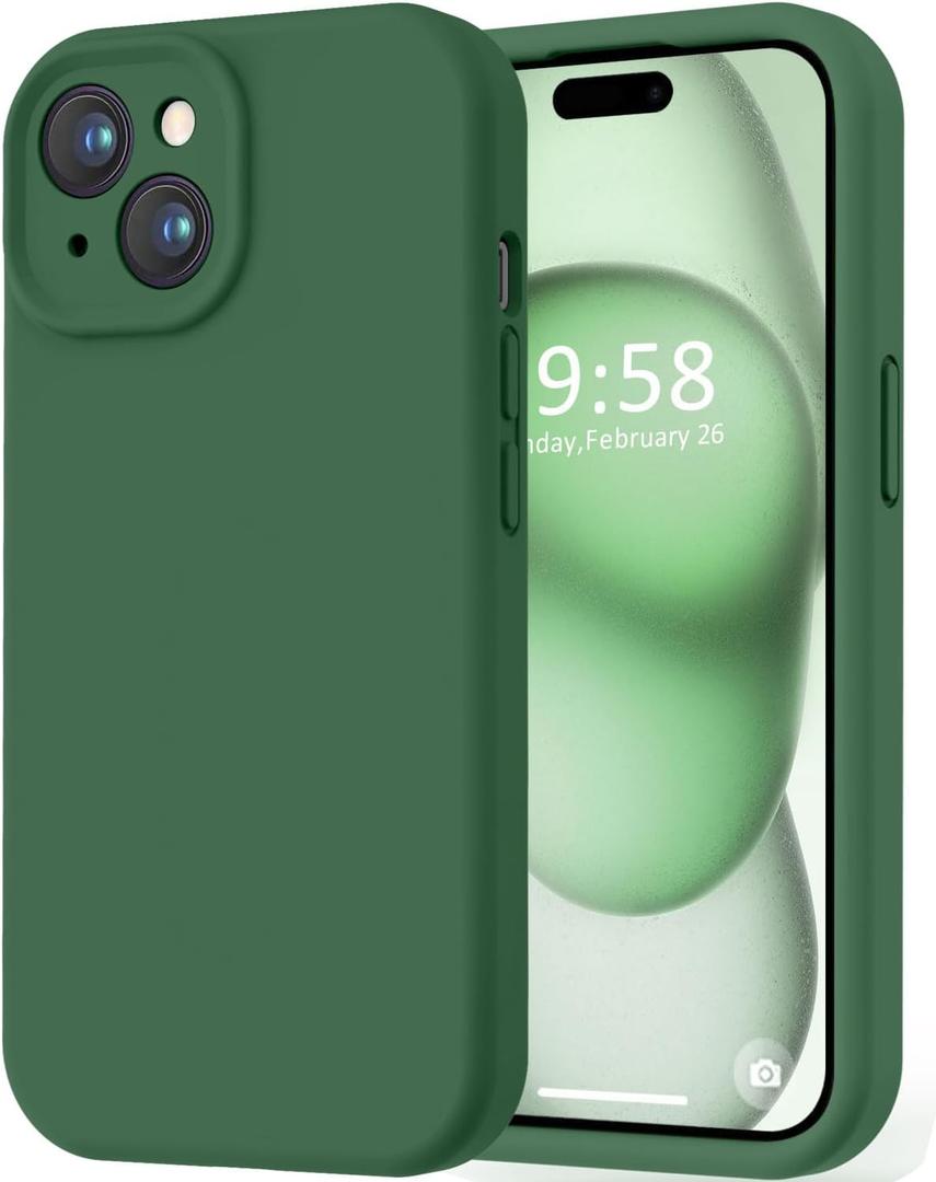 LOVE 3000 Compatible with iPhone 15 Case, [Smooth Silicone Full Coverage Camera] [8ft Drop Protection], Soft Microfiber Lining Full Body Protective Case for iPhone 15 6.1 inch - Green
