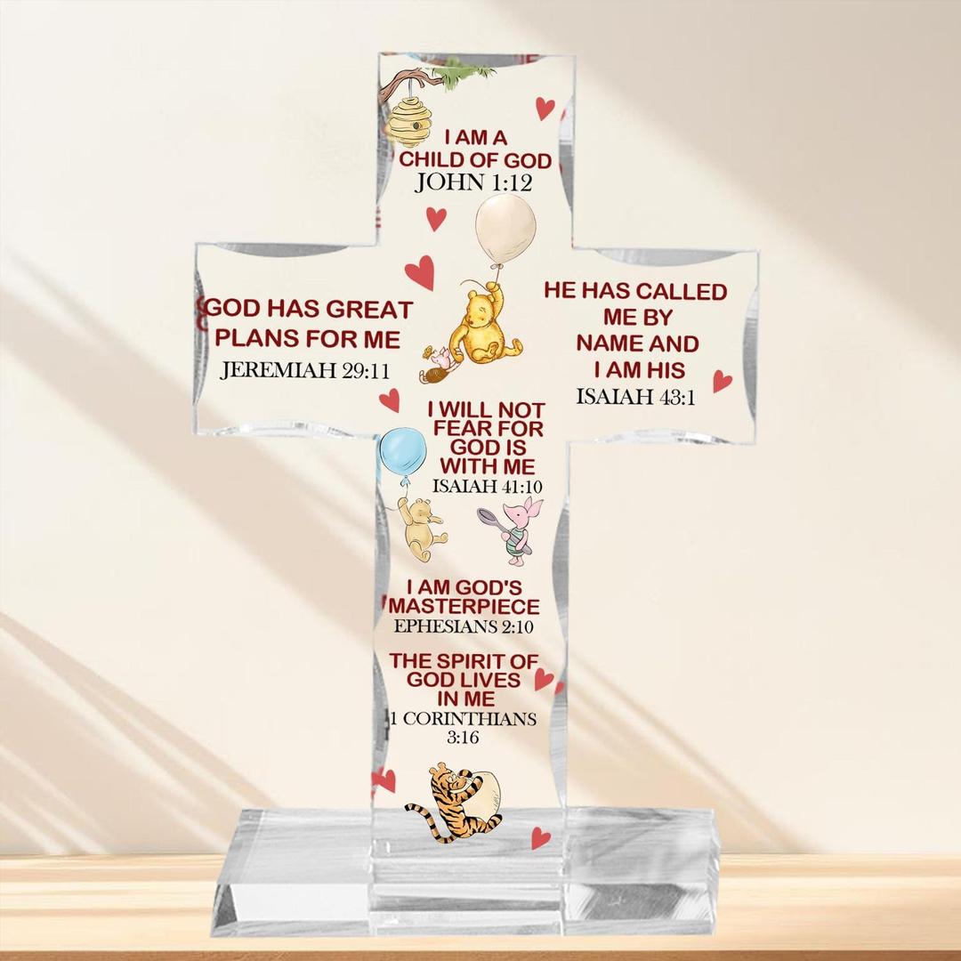 Winnie Christian Religious Decor, Inspirational Gifts for Women, Winnie Bible Verse Acrylic Cross, Encouragement Presents for Friend Mom Coworker, Home Office Desk Decor Plaques