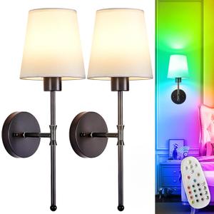 Depuley Battery Operated Wall Sconce: Set of 2 Wireless Wall Lights with Remote for Bedroom  Black Rechargeable 15 Colors RGB Halloween Wall Lamp for Living Room Hallway
