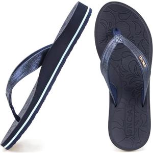 ONCAI Women's Flip Flops Comfortable Summer Beach Thong Sandals for Women with Cushion Walking Arch Support Yoga Mat Indoor Outdoor Soles (9, Deep Blue)
