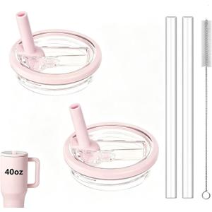 2 Pack 40 oz Tumbler Flip Straw Lid Replacement fit for HydroJug, Spill Proof Splash Resistant Tumbler Lids,Reusable Leak Proof Tumbler Cover for Cup Accessories (Pink)