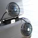 USB Car Fan for Backseat, Dual Head Car Cooling Fan, 2 LED Lights 3 Speeds 360 Rotatable Quiet Brushless Motor for Front/Rear Passengers Kids and Dogs, Electric Air Circulation Fan for RV SUV Truck