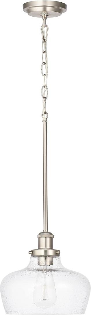 Hanaloa Large Farmhouse Pendant Lights for Dining Room Table Kitchen Island Entryway Foyer, Mid Century Modern Ceiling Hanging Light fixtures with Clear Bubble Glass Shade, Brushed Nickel Finish (10" Seeded)