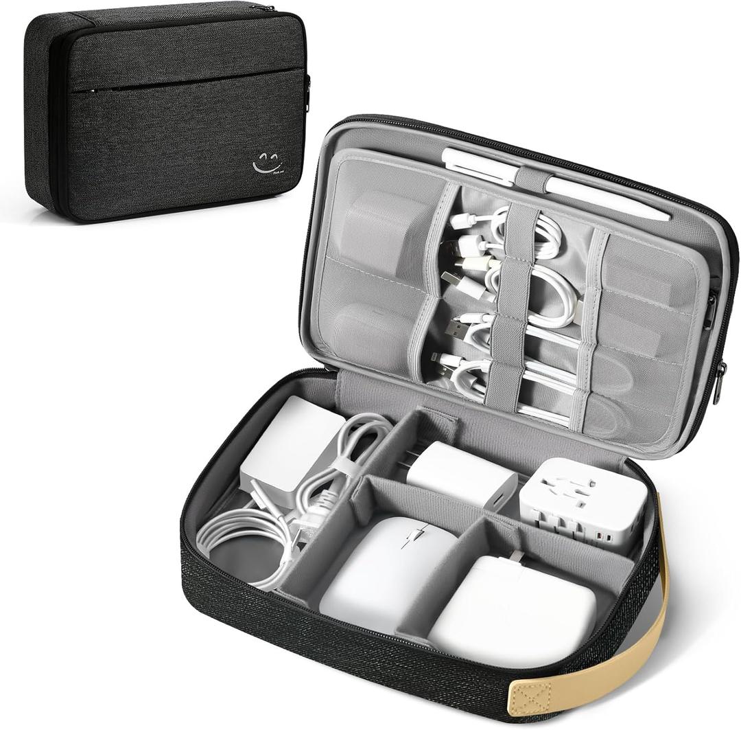 Travelkin Large Cord Organizer Travel, Electronic Organizer Travel Case, Expandable Cable Organizer Bag For Cords, Chargers Phone, Usbs, Tablet (Up to 10"), SD Card (Black)