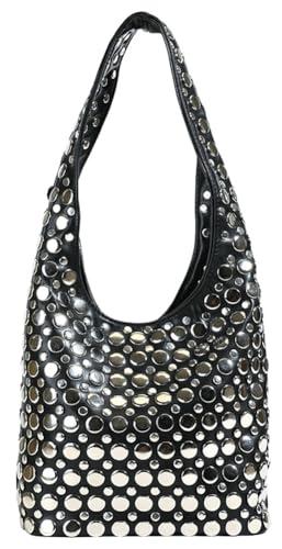 Y2k 90s Crescent Hobo Bags Women Trendy Studded PU Leather Shoulder Crossbody Purse Punk Underarm Satchels Tote Handbag