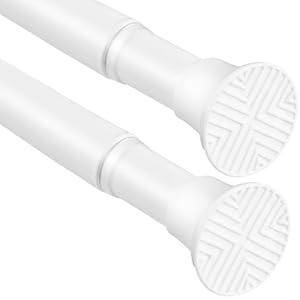 WEIXINHAI 2 Pack White Spring Tension Curtain Rods 23-46 Inch Adjustable Expandable Spring Loaded Curtain Rods No Drilling Suitable for Small Short Tension Rods Doors, Windows, Closet