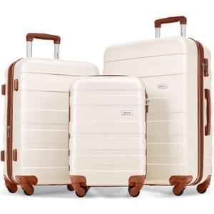 Merax 3 Pcs ABS Hardside Luggage Sets TSA Lock Spinner Wheel Suitcases, Pearly White, 20/24/28 Inch