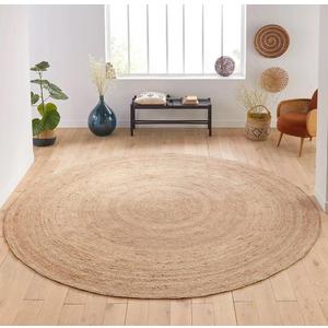 FRELISH DECOR Handwoven Jute Area Rug - 5 feet Round - Natural Yarn - Rustic Vintage Beige Braided Reversible Rug - Eco Friendly Rugs for Bedroom - Kitchen - Living Room - Farmhouse (5' Round)