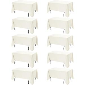 10-Pack Ivory Tablecloths for Rectangle Tables, 60 x 120 Inches, Stain-Resistant Polyester Fabric for 6 Foot Tables - Washable Table Covers for Weddings, Banquets, Birthday Parties, Events