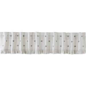 VHC Brands Embroidered Bee, Farmhouse Window Valance Curtain, Ruffled, Creme Yellow Grey, 16x90
