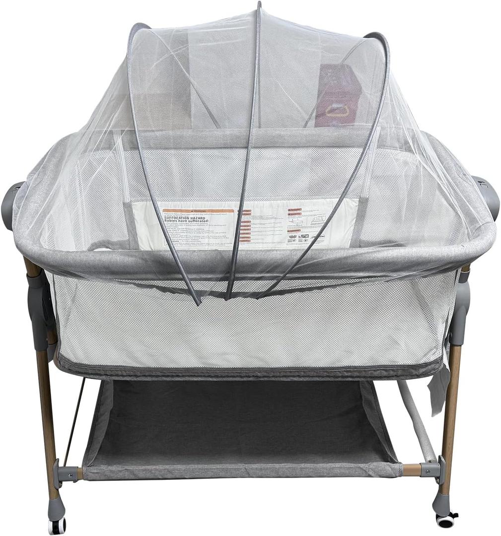 3 in 1 Baby Bassinet,Bedside/Rocking Bassinet for Baby,Bedside Crib with Lockable Wheels,Waterproof Mattress,Adjustable 6 Heights,Portable Bassinets Bedside Sleeper for Newborn Infant (Light Grey)