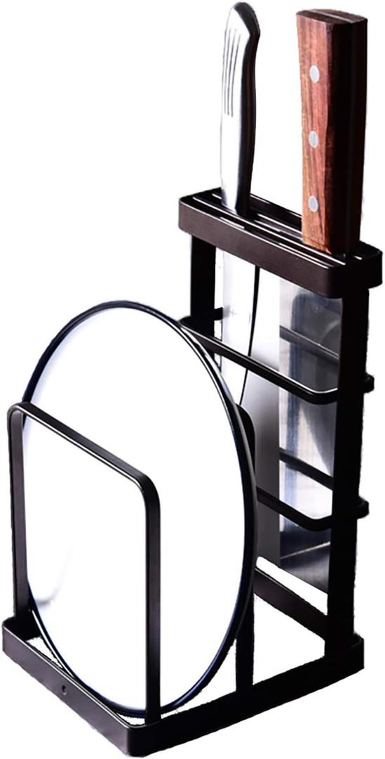 VANRA Metal Steel Cutting Board Holder Knife Block Kitchen Organizer Pantry Bakeware Rack Pan Pot Cover Lid Rack Stand (Bronze) (4.7"L X 5.5"W X 8.5"H - Without Draining Tray)