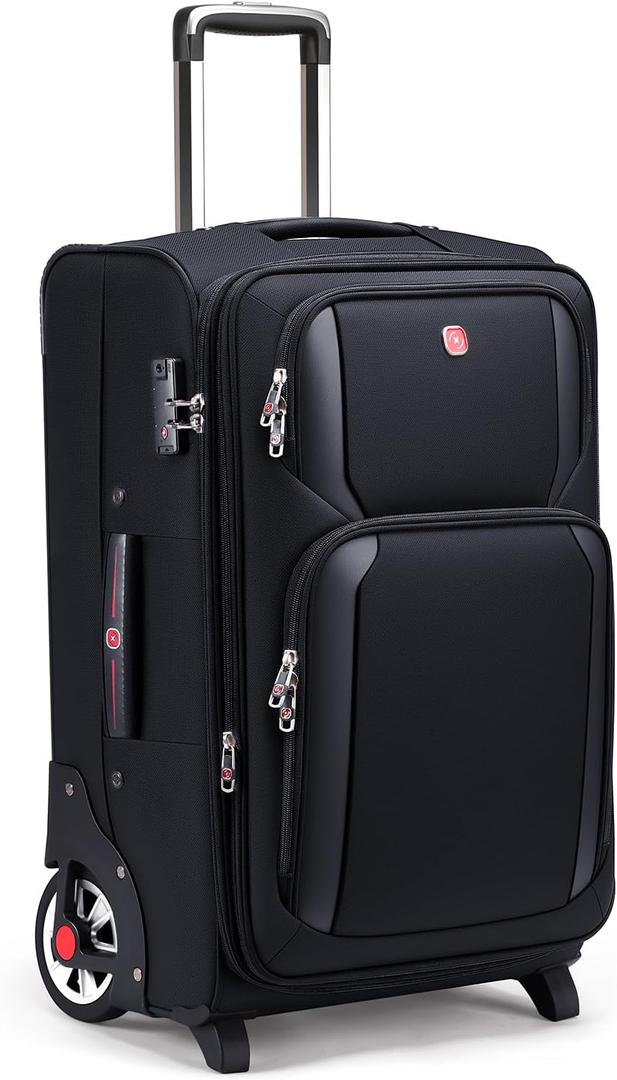 ROPLUS Laduga Softside Expandable Luggage with Large Steel Wheels Checked-Luggage Suicase (Black, 29-Inch)