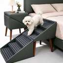 22.5" H Dog Ramp for Small Dogs - 2-in-1 Leather Foldable Dog Stairs for High Bed & Couch, Converts to Ottoman/Bedside Table - 6-Steps Non Slip Ramp for Medium, Puppy, Senior & Injured Pets