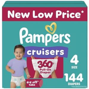 Pampers Diapers - Cruisers 360 - Size 4, 144 Count, Babyproof up to 100% Leakproof Pull-On Diaper