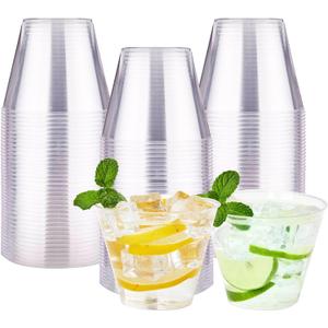 RACETOP 9 oz Clear Disposable Plastic Cups 100 Pack, Clear Plastic Cups Tumblers, Heavy-duty Party Glasses, Disposable Cups