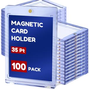 100ct Magnetic Card Holder, Card Case,35pt One Touch Card Holder, U-V Protectors Hard Plastic for Trading, Sports, Baseball, Football, Game Cards,Game, Magnet