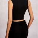 Women's Sleeveless Tank Tops Color Block Mock Neck Ruched Slim Fit Business Casual Tops (Black, L)