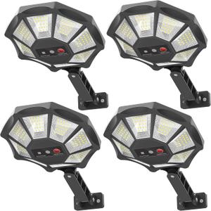 2 x OKPRO Solar Lights Outdoor, 168LED 6500K Flood Light Dusk to Dawn, 8 Sides Solar Outdoor Lights with Motion Sensor, IP66 Waterproof Solar Street Lights Outdoor for Yard, Pools(4 Pack)
