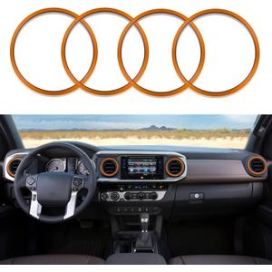 for Toyota Tacoma Outer AC Vent Decoration Rings Dash Dashboard Air Conditioner Air Outlet Vent Cover Trim Compatible with Toyota Tacoma 2016-2021 4pcs(Orange)